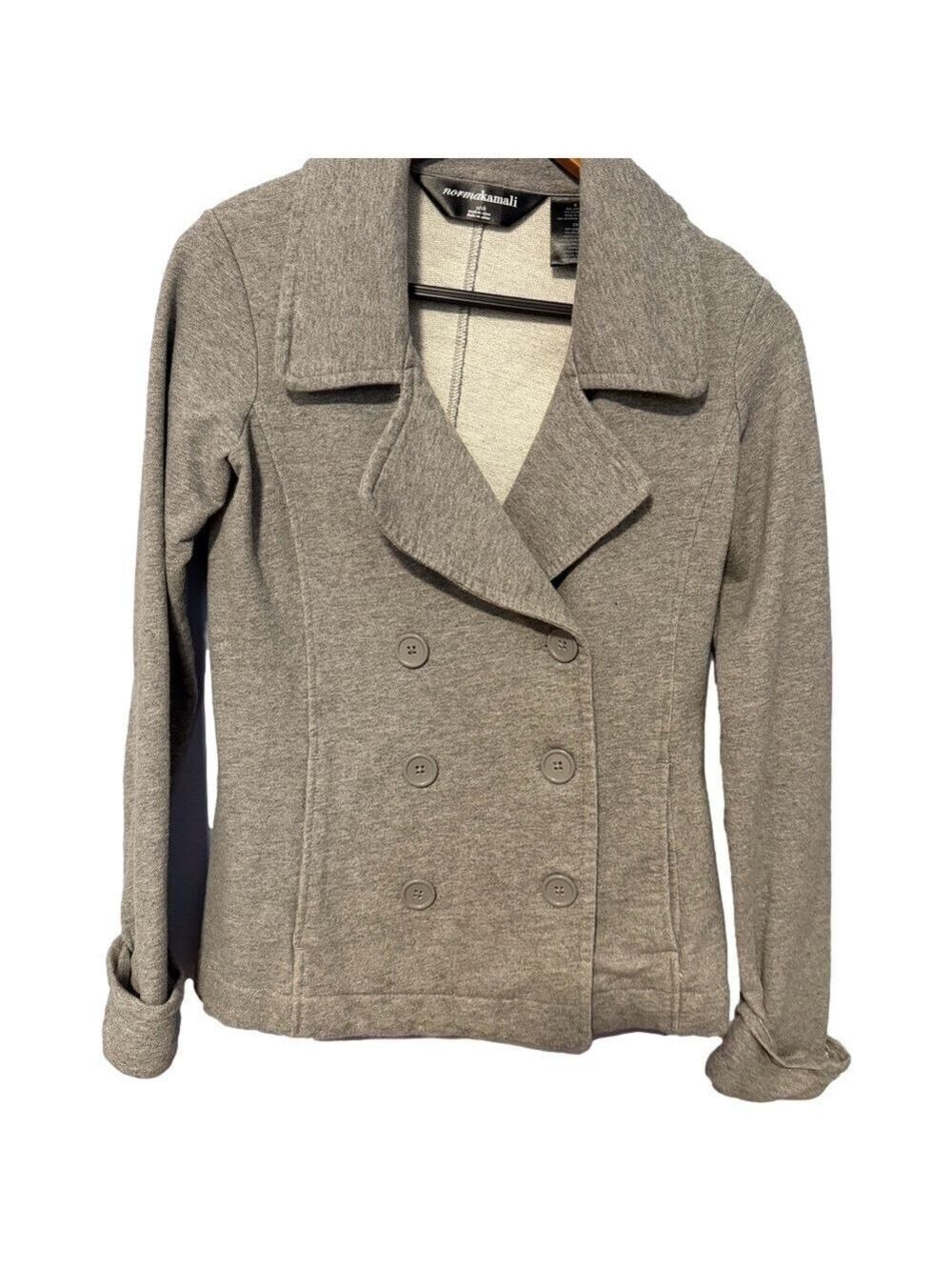 Norma Kamali Gray Sweatshirt Pea Coat Double Breasted Sz S - Picture 2 of 7